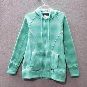 Under‎ Armour Women Jacket Medium Turquoise Hooded Logo Full Zip Long Sleeve